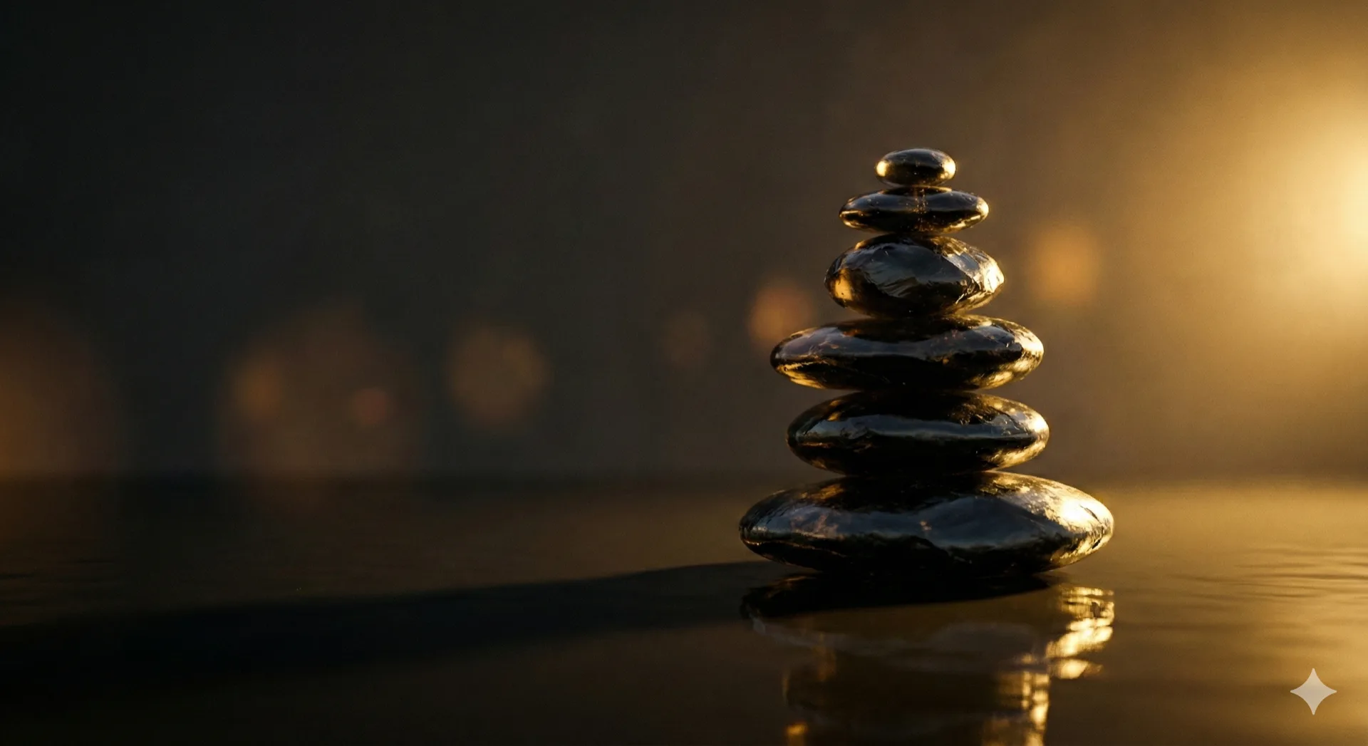 Balanced zen stones with golden light — Execution phase